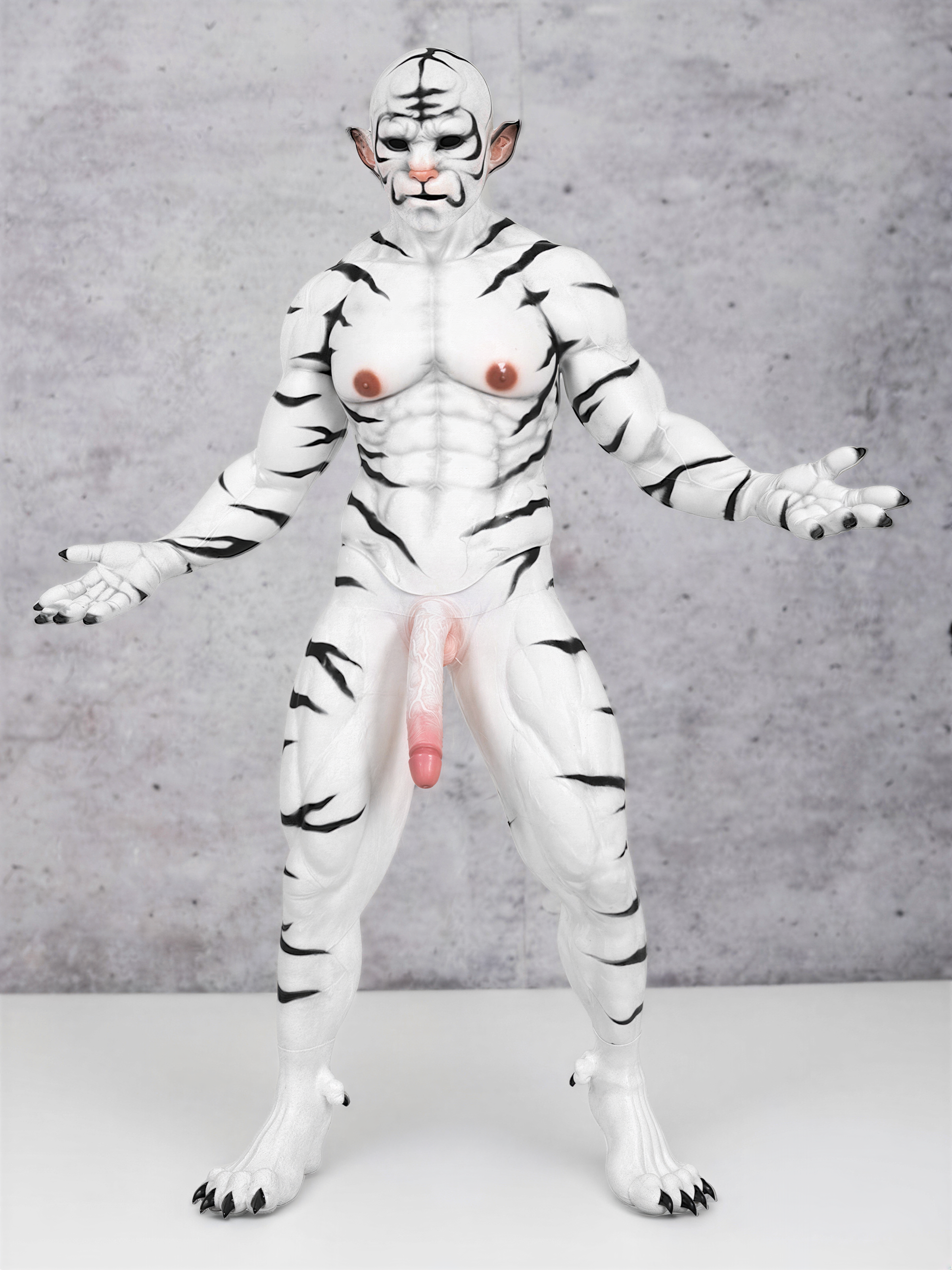 White Tiger Fursuit: Elite Silicone Muscle Costume for Cosplay - Aurora Cosplay