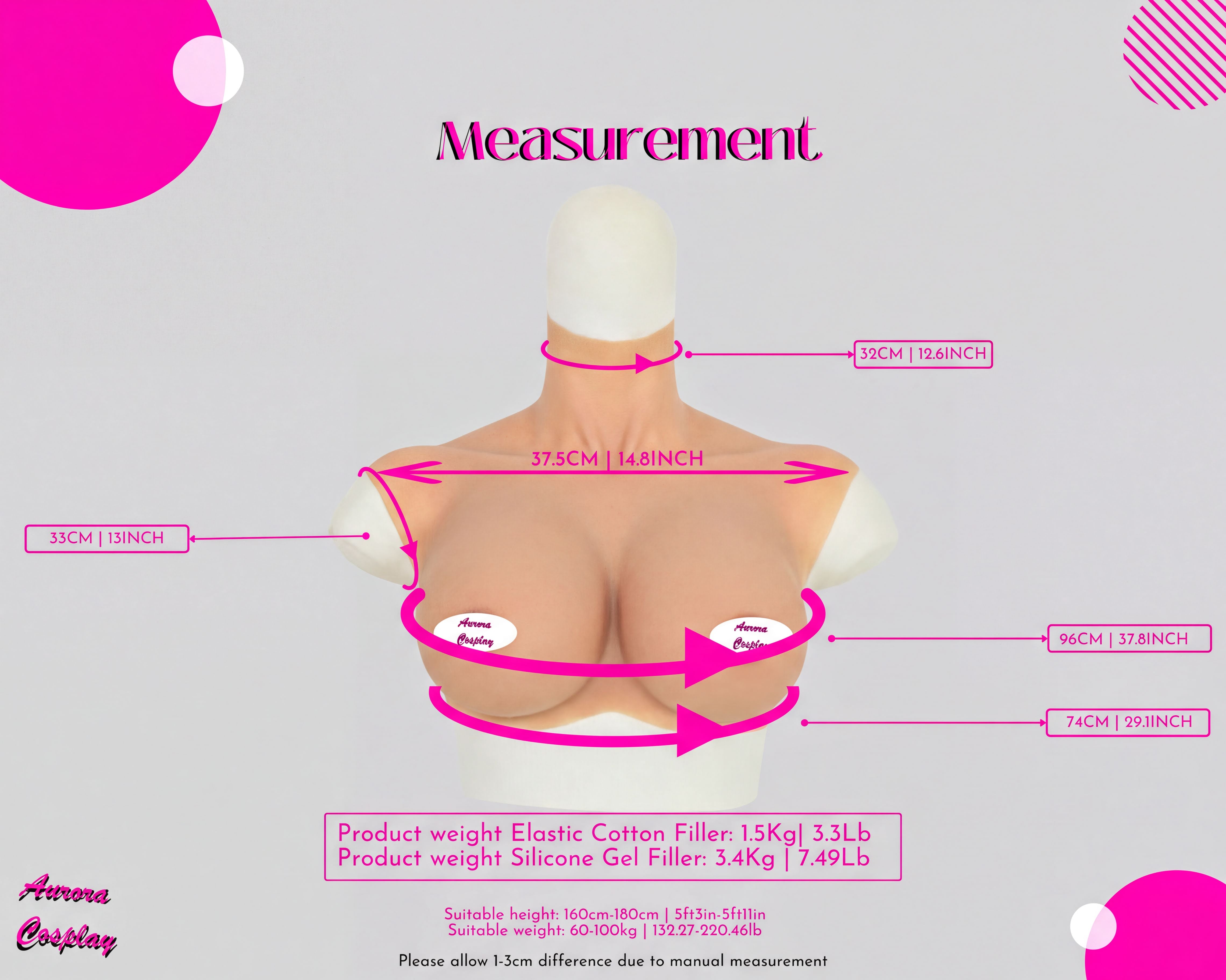 Handmade Silicone Breast Forms Pair - Prosthetic for Mastectomy, Cross dressing, breast-enhancers and Cosplay - Aurora Cosplay