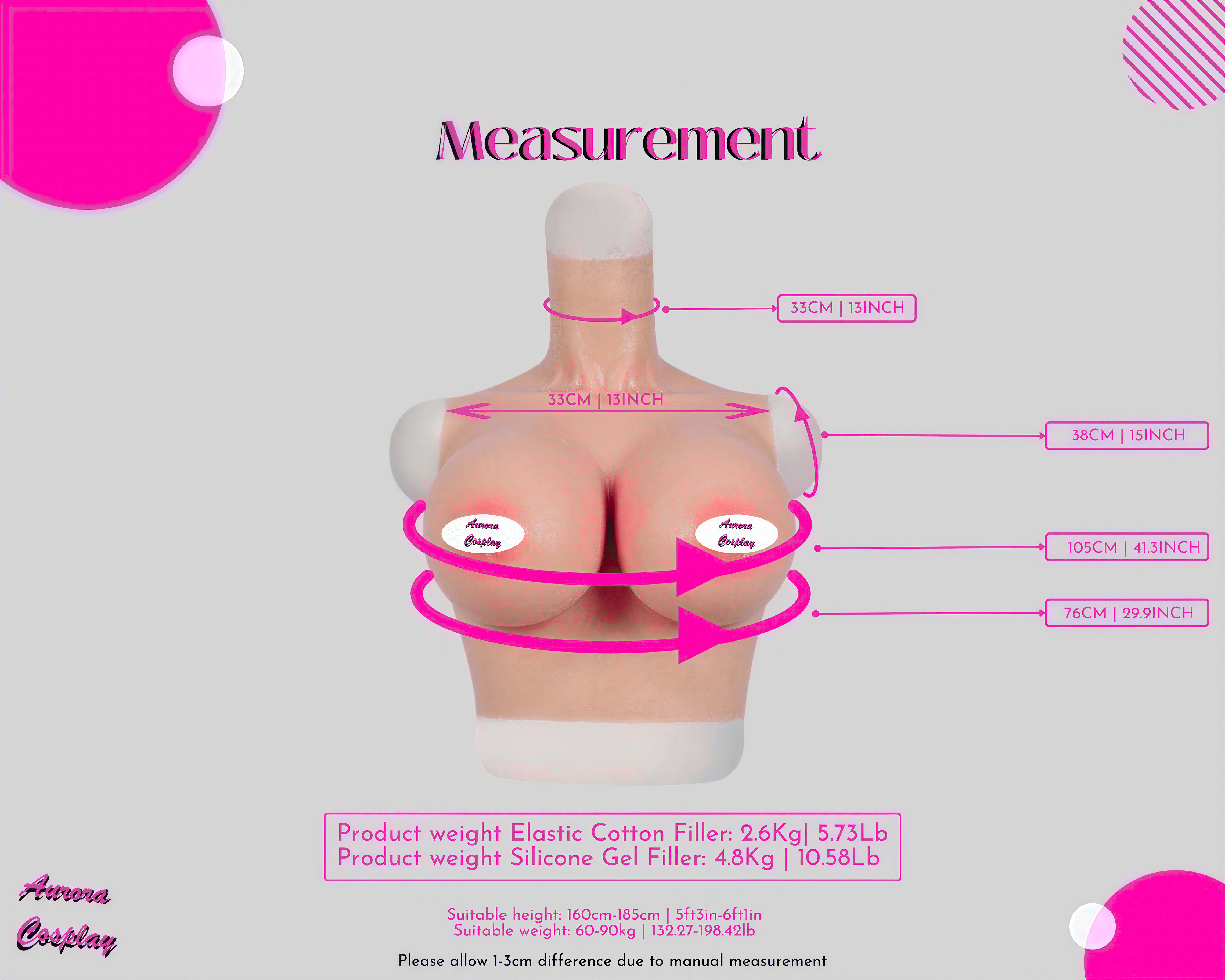 Handcrafted H-Cup Realistic Breast Prosthetics - Ideal for Halloween Cosplay, Cross-Dressing - Aurora Cosplay