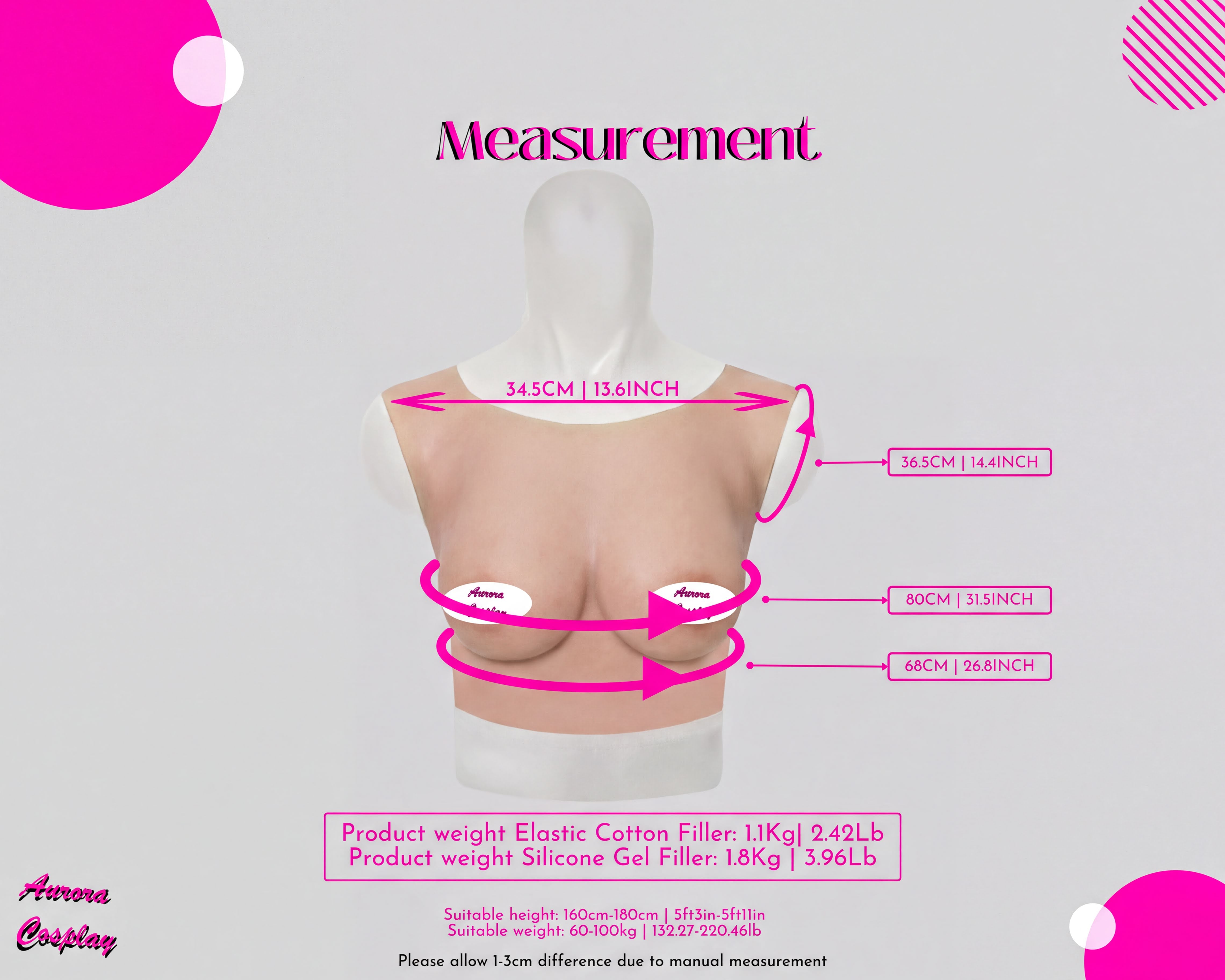 Handmade Silicon Crossdressing B Cup Round Collar Fake Boobs - Beautiful Fake Breast For Cosplay - Silicon Made Women Accessories Gift Ideas - Aurora Cosplay