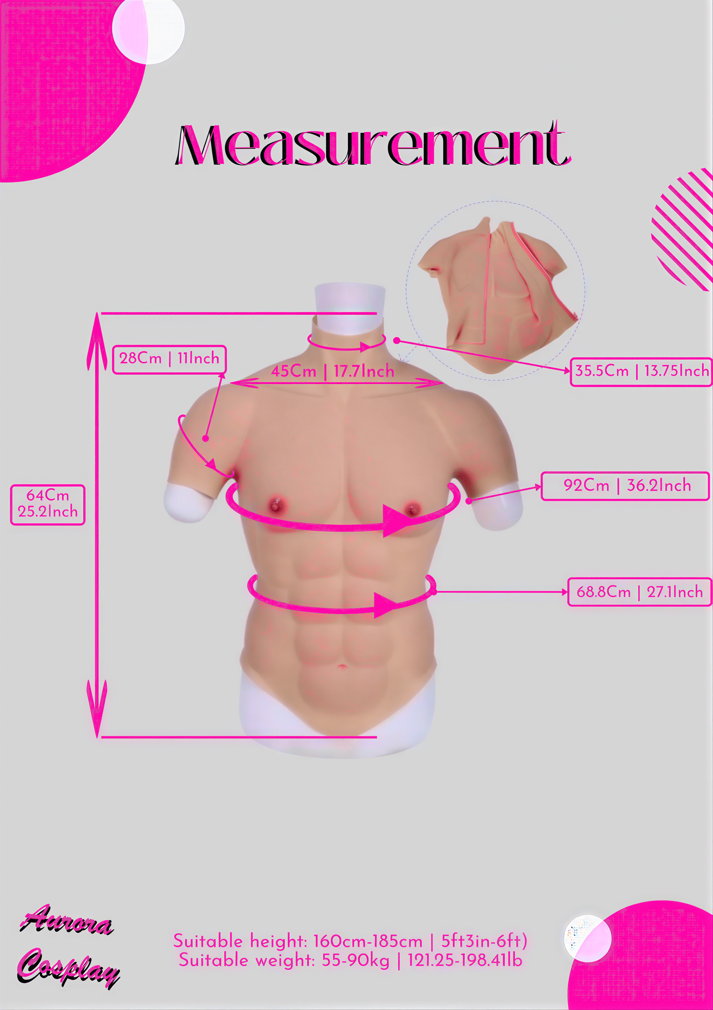Premium Silicone Fake Muscle Suit With Zipper Simulation False Chest - Event Wear Dressing Up Suit For Men - Cosplay Accessories For Men - Aurora Cosplay