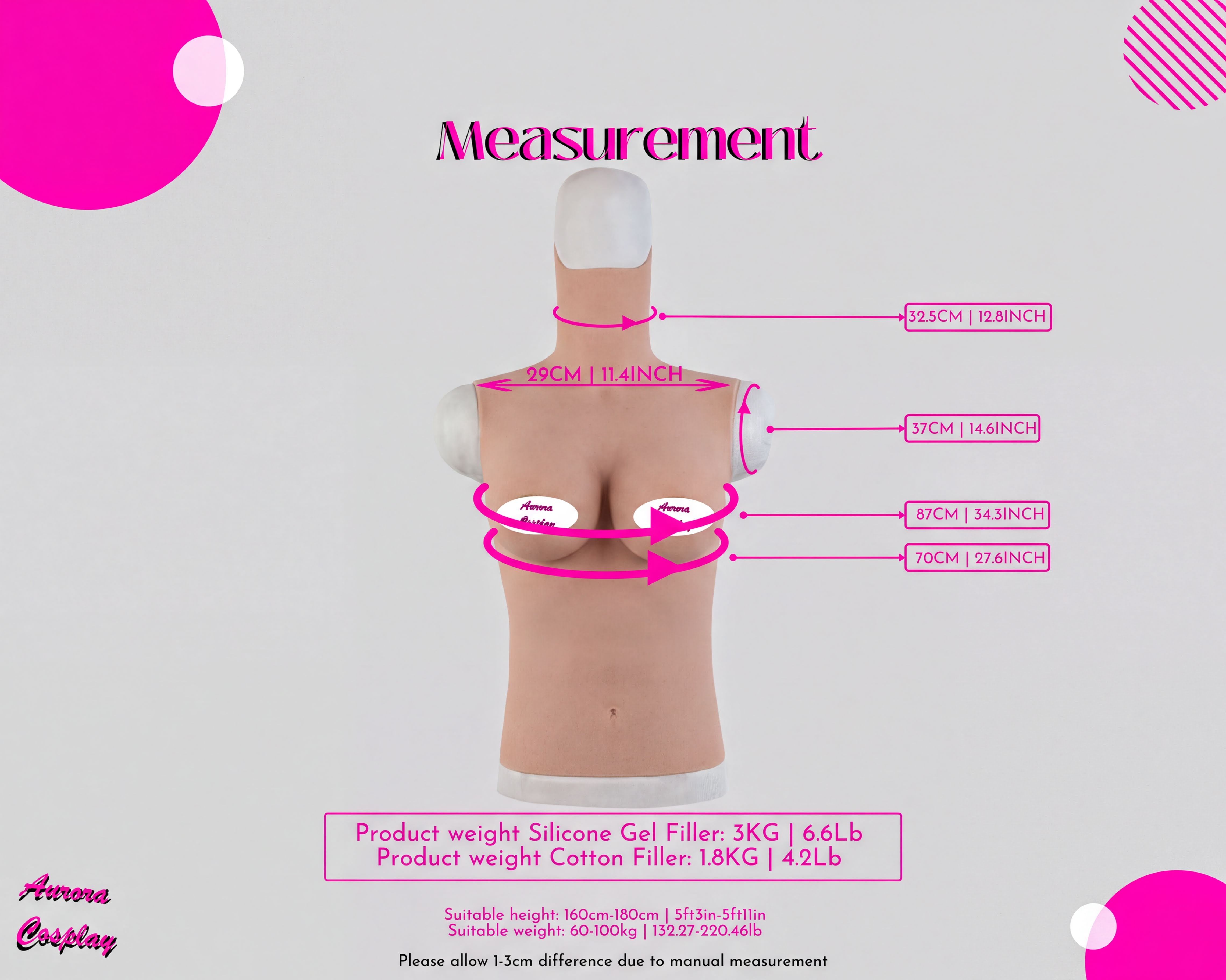 Breast Shirt Sleeveless Breast Plat, Silicone Breast Forms Pair - Prosthetic for Mastectomy, Transgender, and Cosplay - Aurora Cosplay