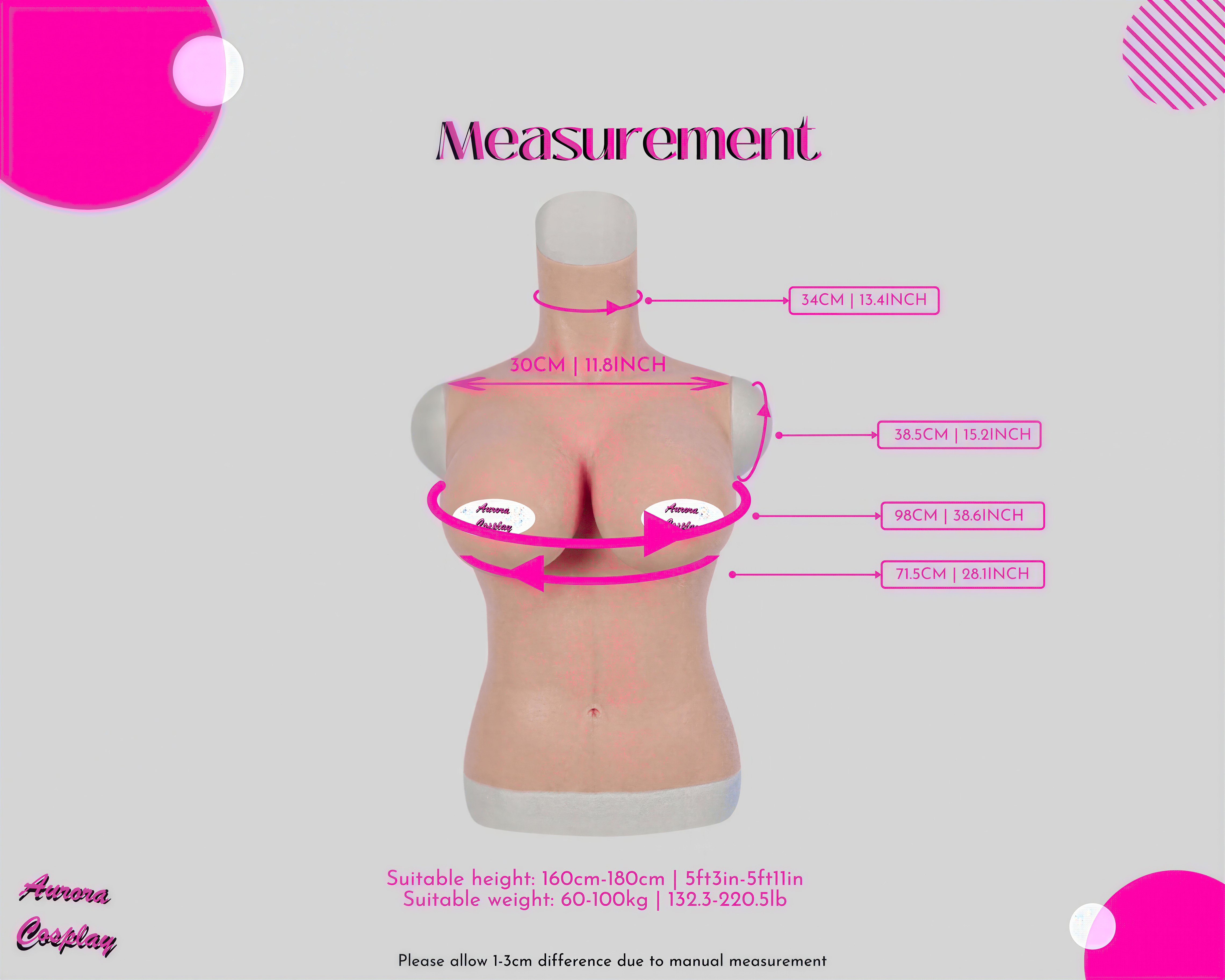 Handmade Silicone Realistic Fake Breast Crossdressing G Cup Breast Forms for Cosplay - G Cup Breast For Cosplay - Silicon Made Accessories - Aurora Cosplay