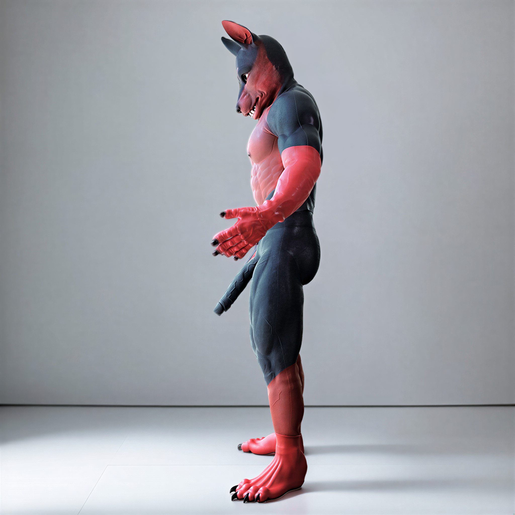 Futuristic Furry Muscle Suit with Penis - High-Tech Fursuit for Cosplay - Aurora Cosplay
