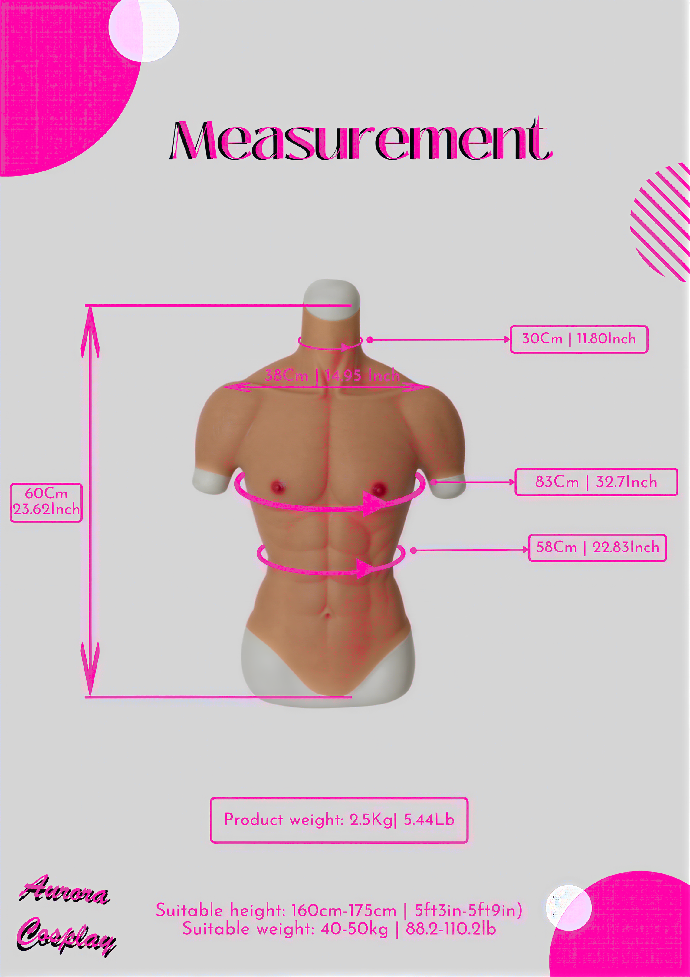 Premium High Quality Silicone Realistic Muscle Suit Small Size Mens Fake Chest - Silicone Artificial Fake Muscle Cosplay Suit Accessories - Aurora Cosplay
