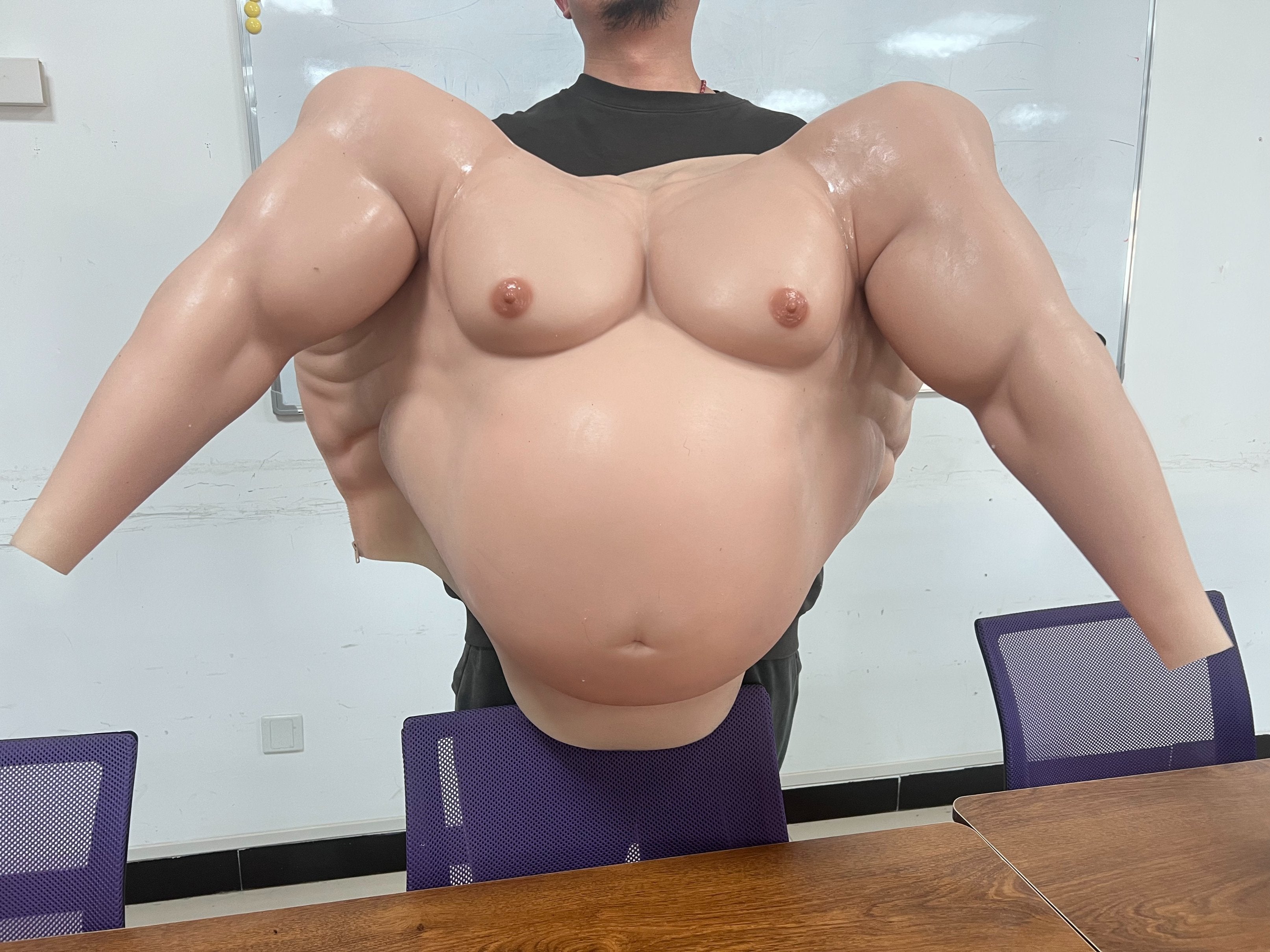 Silicone Upper Body Suit with Muscular Biker Look and Big Belly