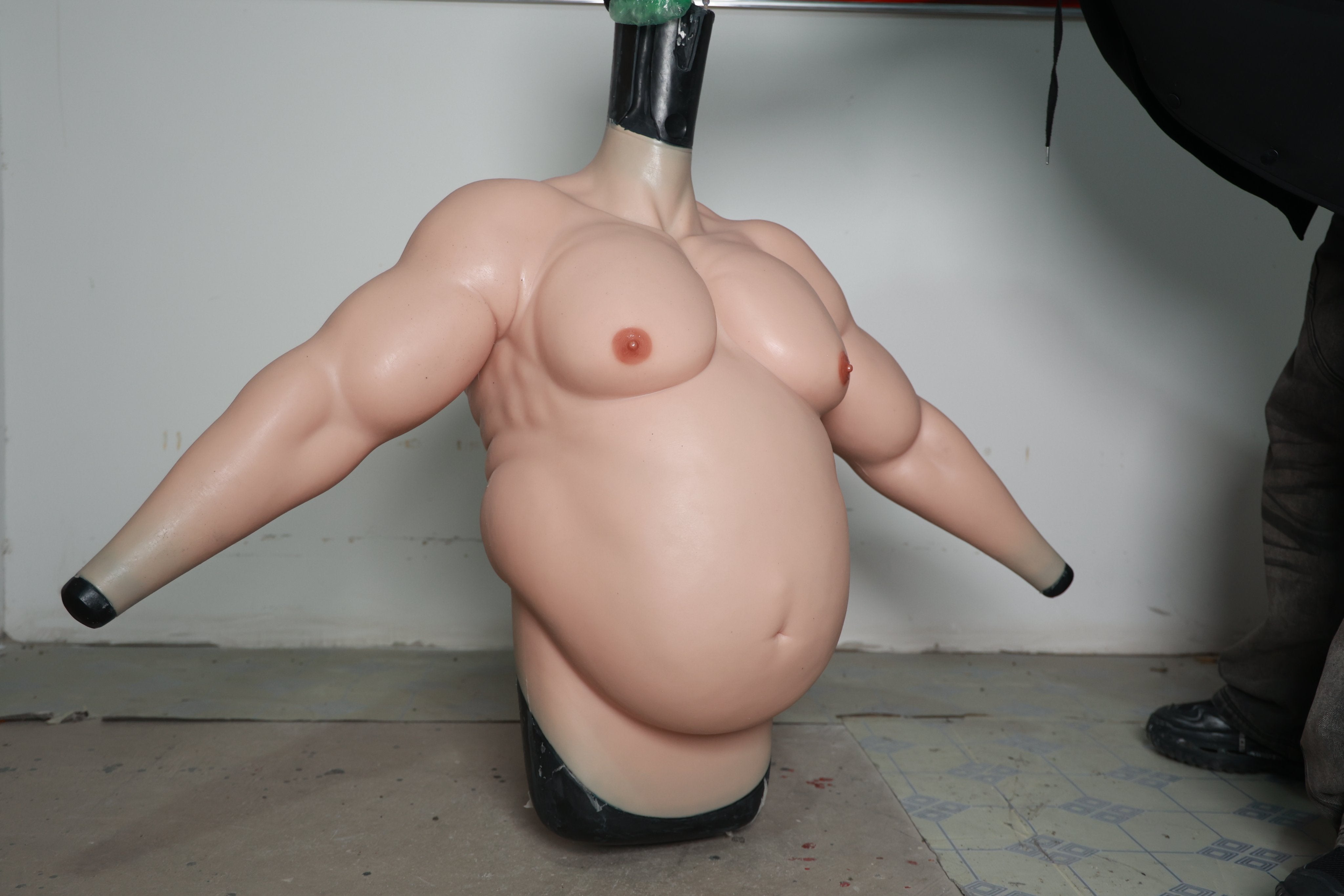 Silicone Upper Body Suit with Muscular Biker Look and Big Belly