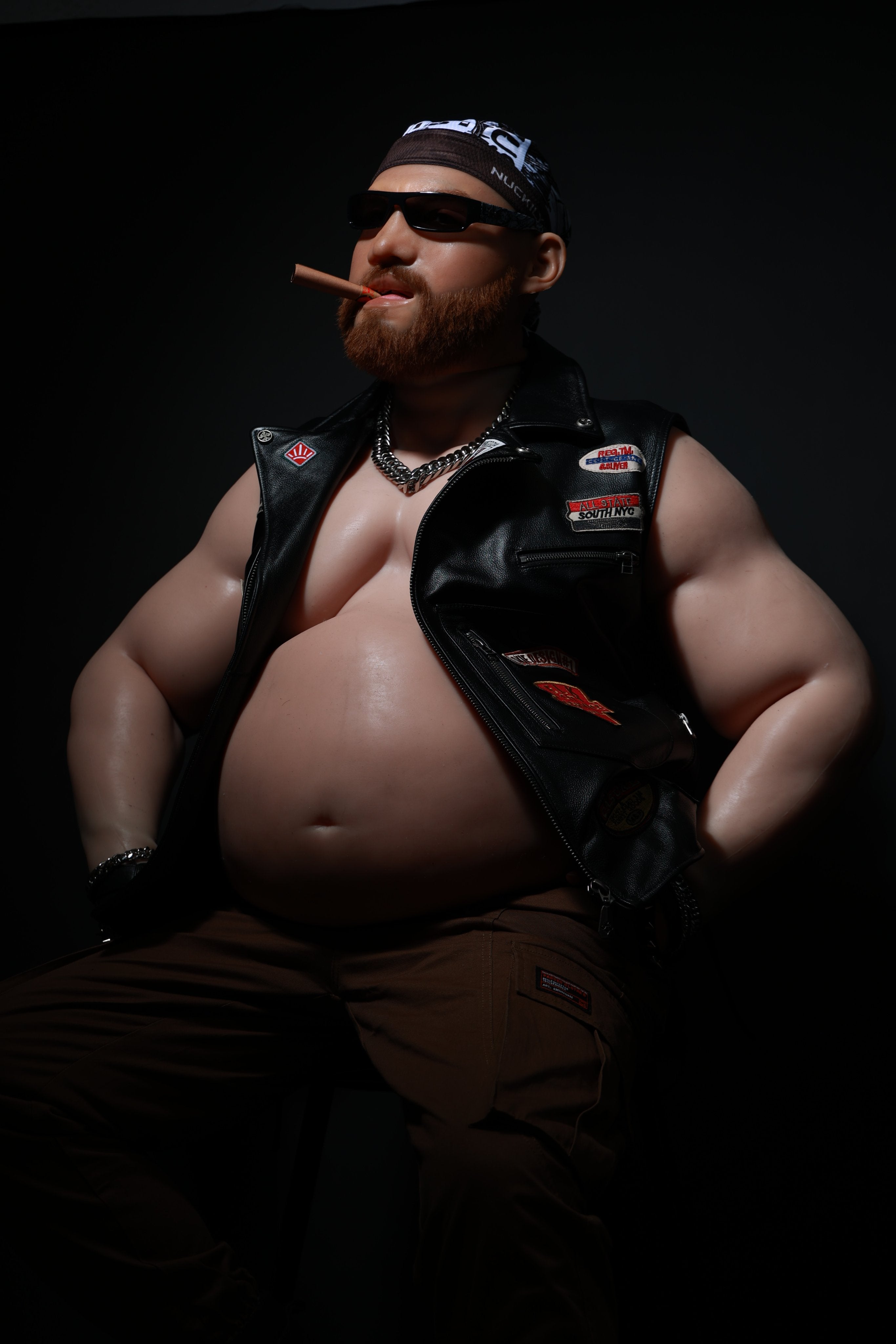 Silicone Upper Body Suit with Muscular Biker Look and Big Belly