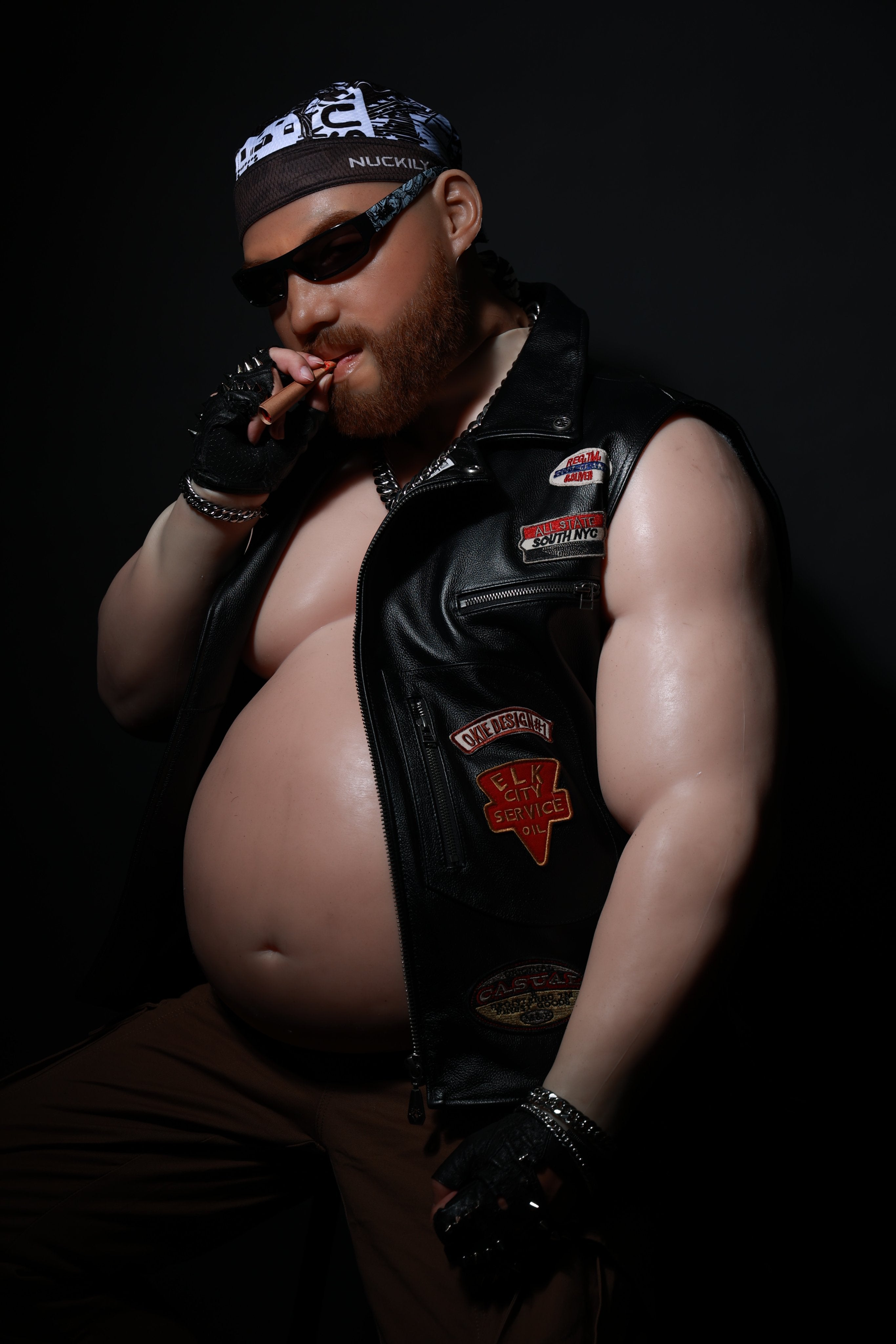 Silicone Upper Body Suit with Muscular Biker Look and Big Belly