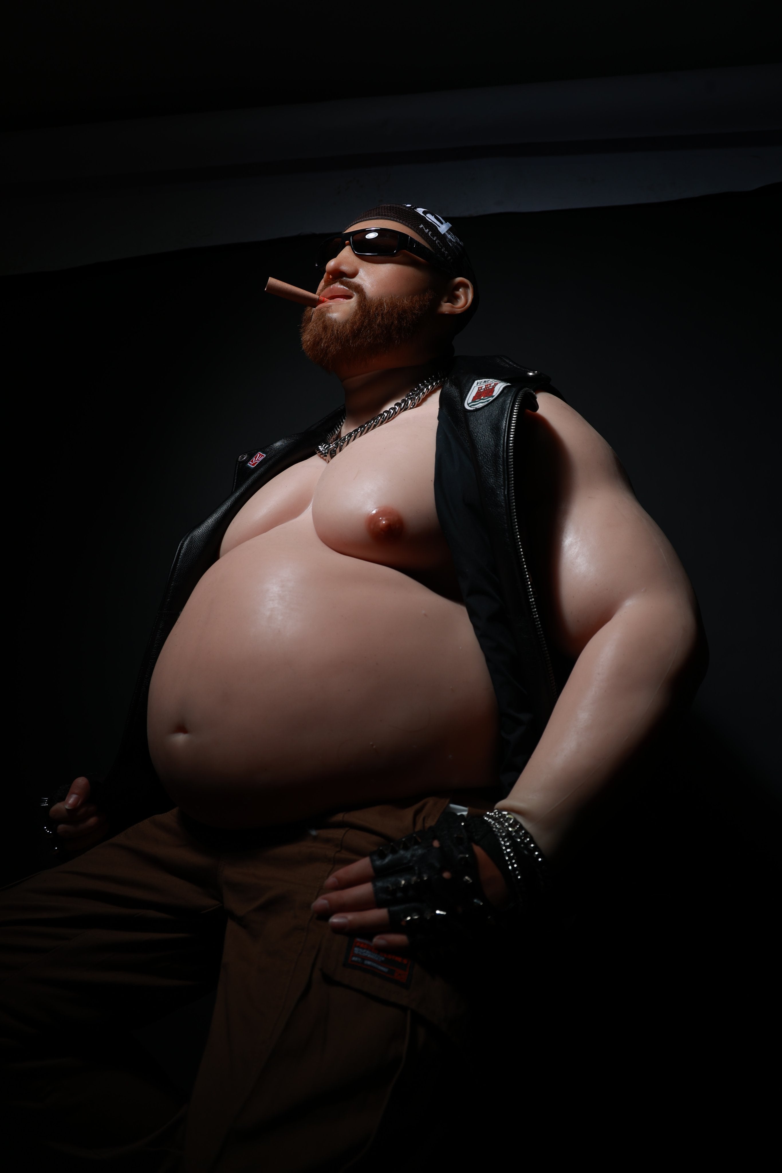 Silicone Upper Body Suit with Muscular Biker Look and Big Belly