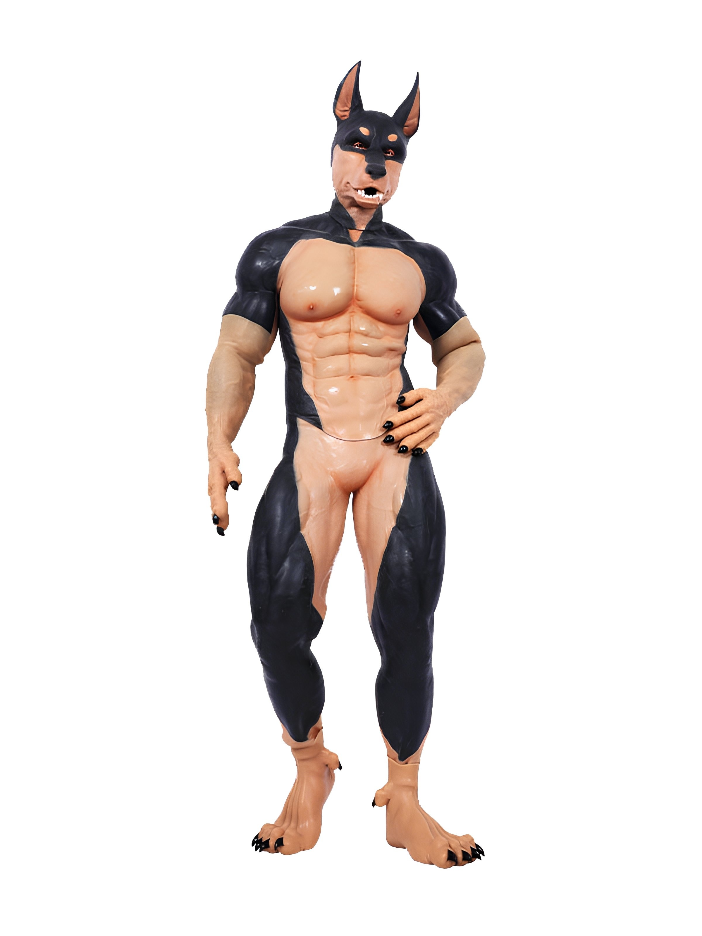 Multicolored Dobie Fursuit: Dynamic Silicone Muscle Suit for Cosplay - Aurora Cosplay