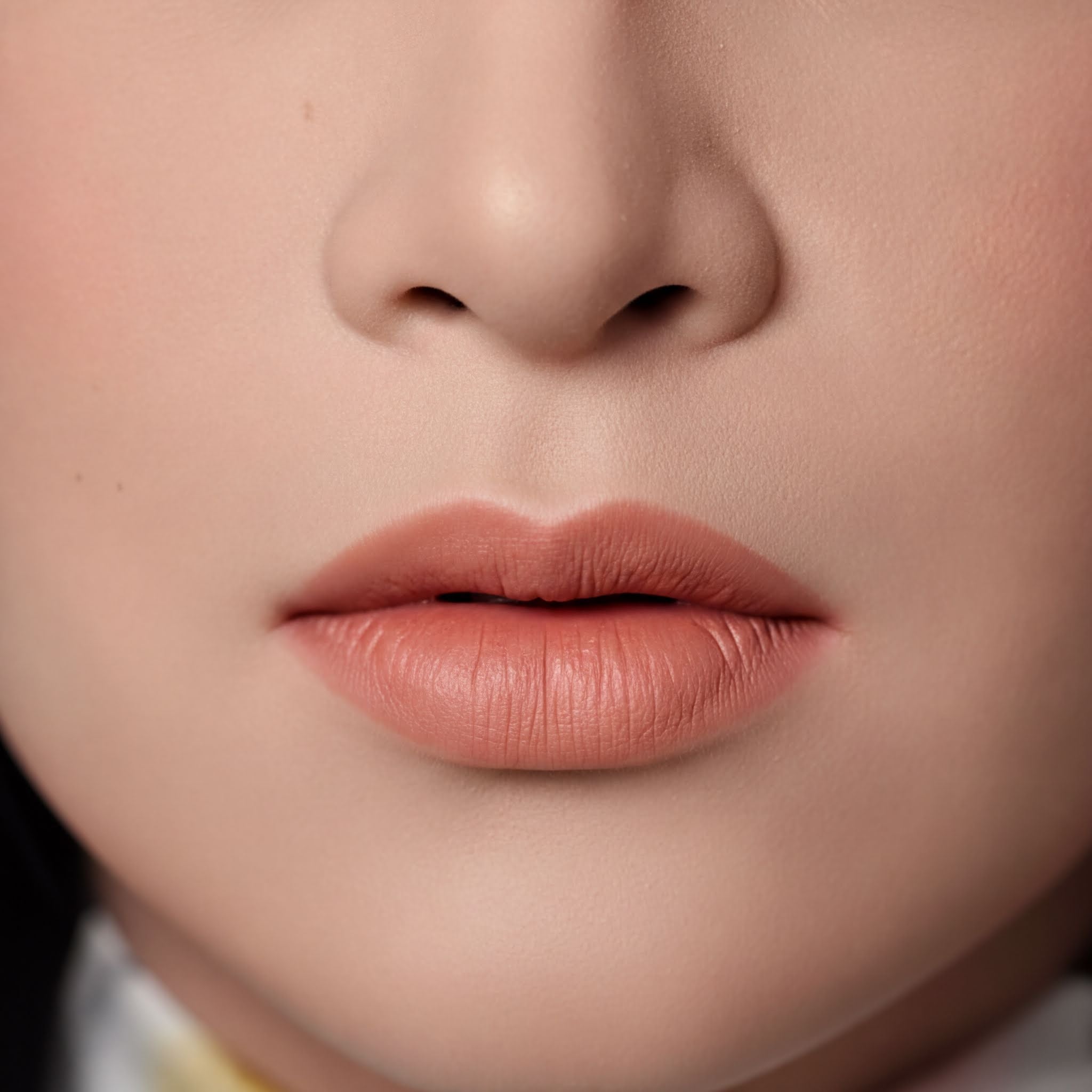 A close-up of a person's face, focusing on their lips and nose.