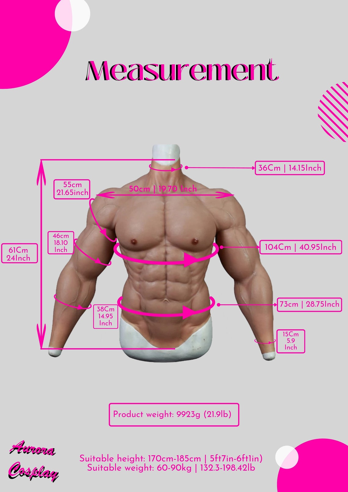 Premium Hand Painted Upper Body Muscle Suit With Arms For Cosplay - Medical Silicon Made Muscular Body Suit - Cosplay Accessories For Men - Aurora Cosplay