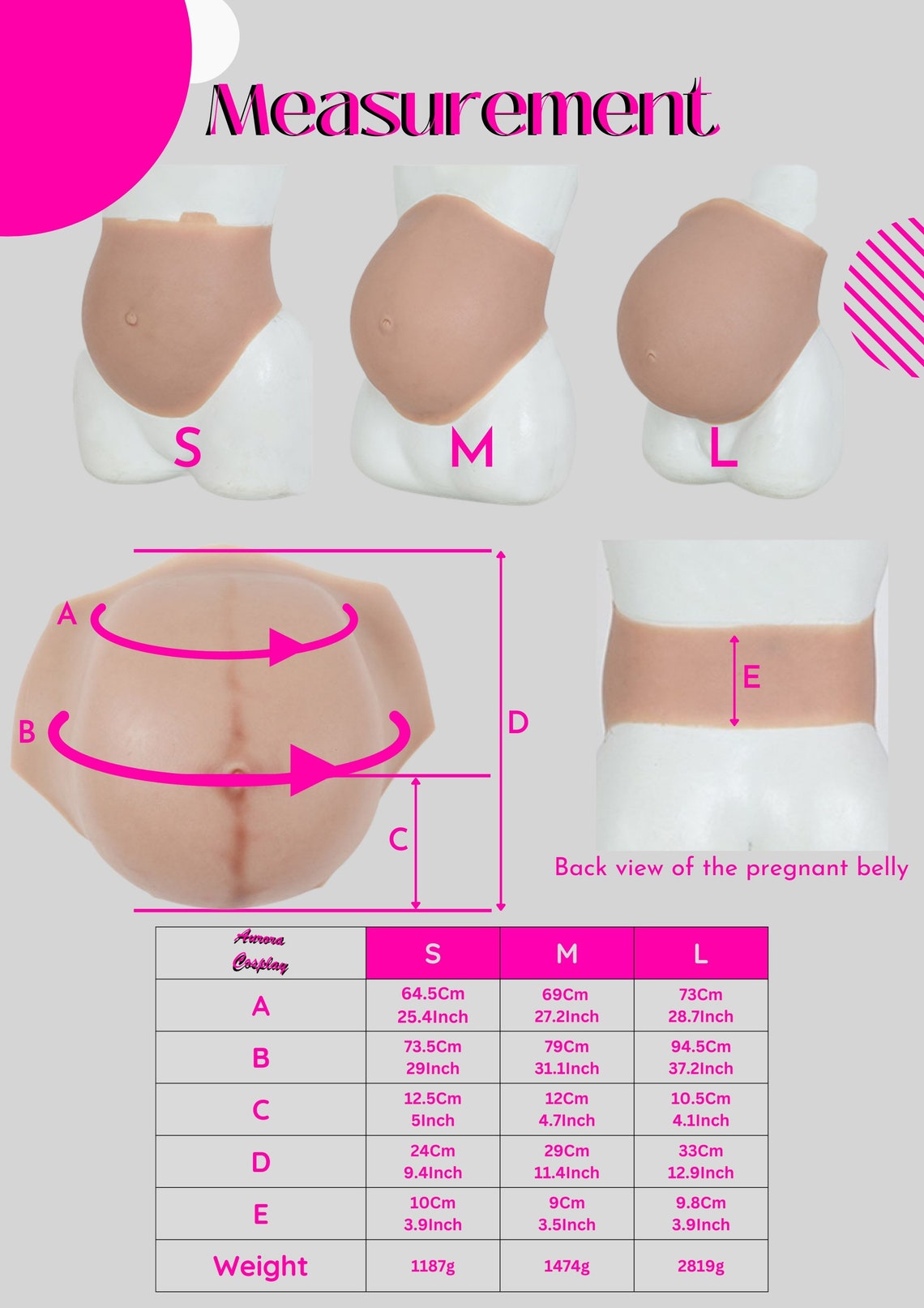 Silicone Realistic Pregnant Belly For Cosplay - Female Fake Pregnant Belly For Cosplays - Silicon Accessories Gift Idea For Her - Aurora Cosplay