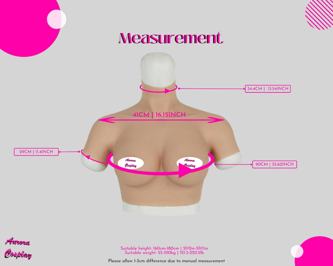 E cup Silicone Breast Form Bra with sleeve - Prosthetic for Crossdressing, Fake Boobs Cosplay/Crossplay and Gift For her - Aurora Cosplay