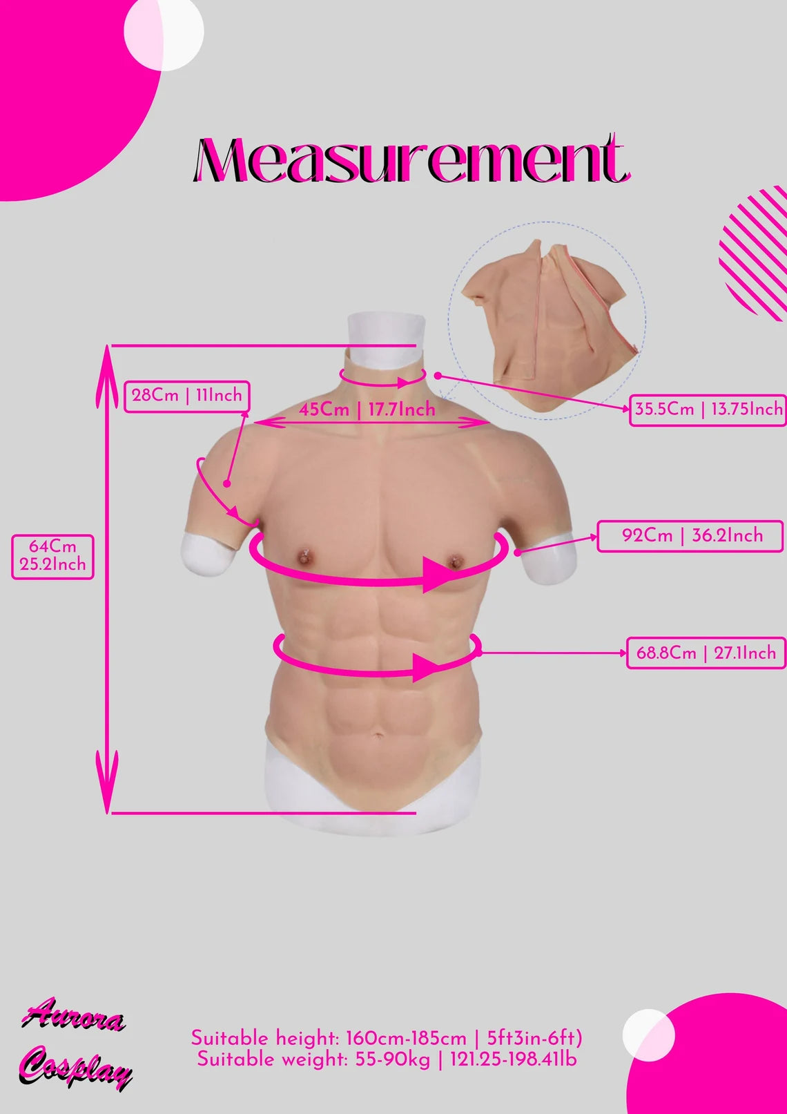 Premium Silicone Fake Muscle Suit With Zipper Simulation False Chest - Event Wear Dressing Up Suit For Men - Cosplay Accessories For Men - Aurora Cosplay