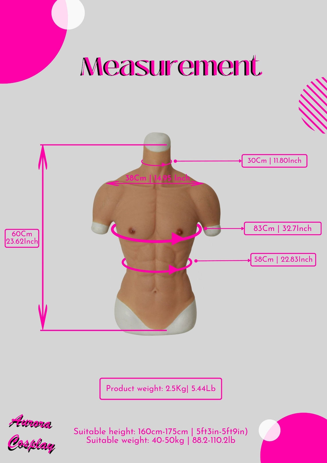 Premium High Quality Silicone Realistic Muscle Suit Small Size Mens Fake Chest - Silicone Artificial Fake Muscle Cosplay Suit Accessories - Aurora Cosplay