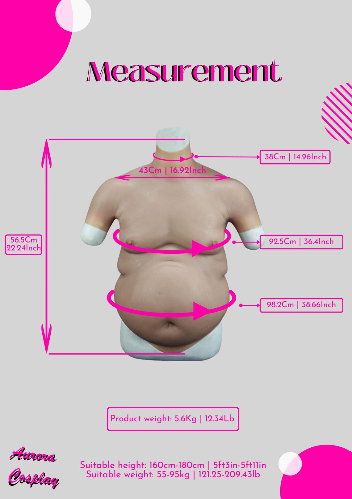 Silicon Accessories Gift Idea, Authentic Silicone Realistic Upper Body Suit With A Big Beer Belly For Cosplay - Fake Body Suit For Cosplays - Aurora Cosplay