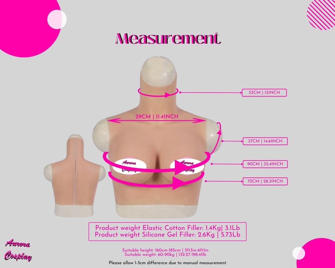 Aurora Cosplay Silicone D with zipper Breast Forms Pair - Prosthetic for Mastectomy, Cross dressing, and Cosplay - Aurora Cosplay