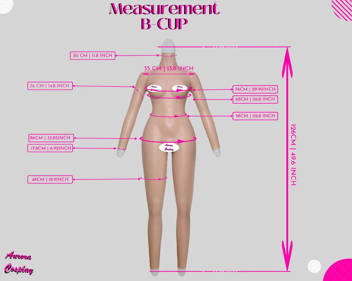 Realistic B Cup Bodysuit with Arms: Full Body Transformation for Crossdressers - Aurora Cosplay - Aurora Cosplay