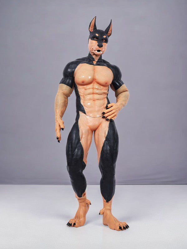 Multicolored Dobie Fursuit: Dynamic Silicone Muscle Suit for Cosplay - Aurora Cosplay