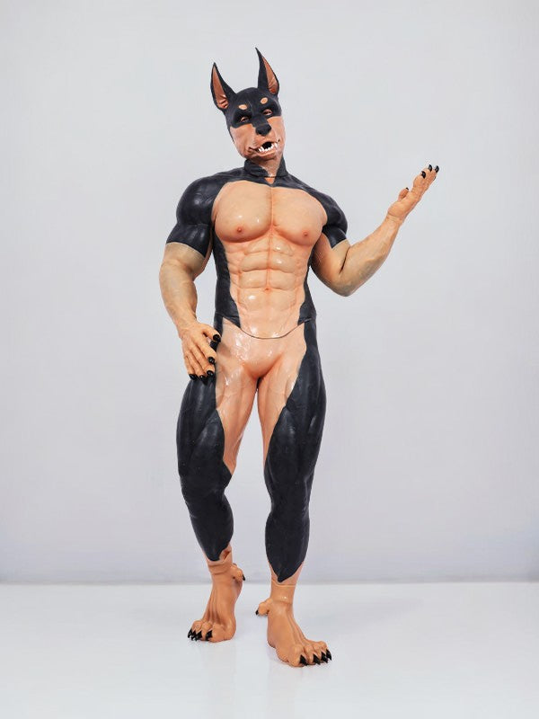 Multicolored Dobie Fursuit: Dynamic Silicone Muscle Suit for Cosplay - Aurora Cosplay
