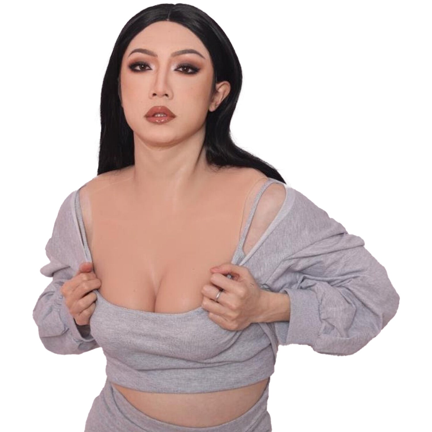 2022 Cosplay Drag Costume Faux Realistic Silicone C Cup Breast Form V Neck
